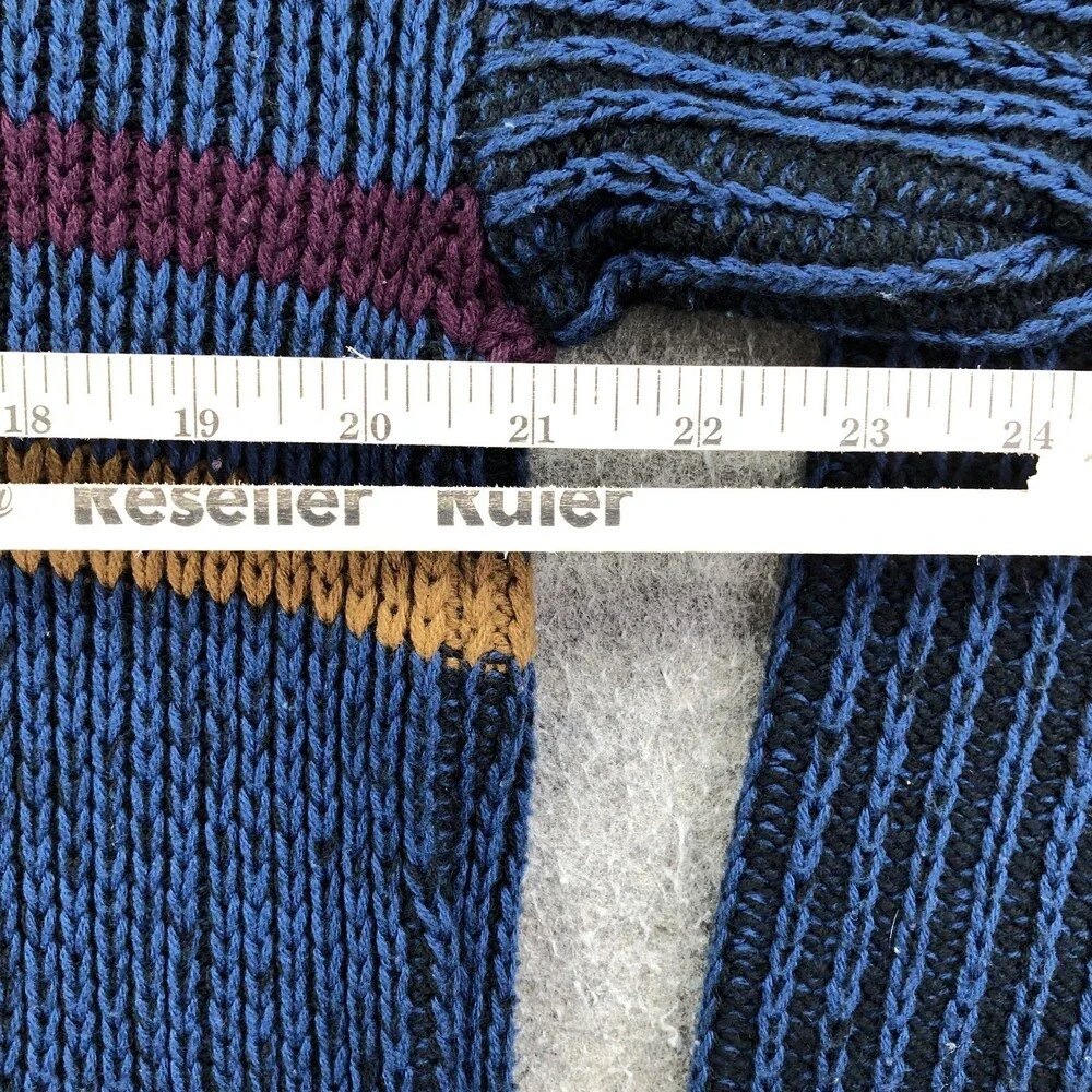 Vintage Weekends Sweater Mens Large Blue Striped Knit Crewneck Pullover Korea